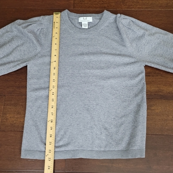 Magaschoni Gray Puff Sleeve Crew Neck Soft Viscose Pullover Sweater Women's L - Picture 7 of 8